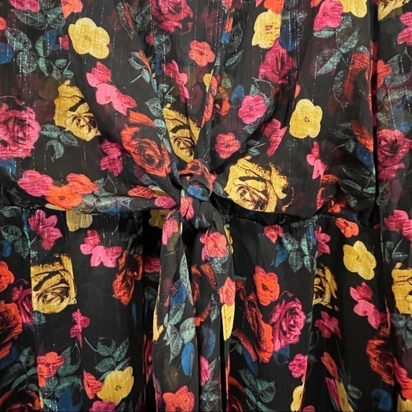 NWT Rachel Rachel Roy Black Mini Floral Chiffon Dress with Bell Sleeves Size L - Picture 3 of 8